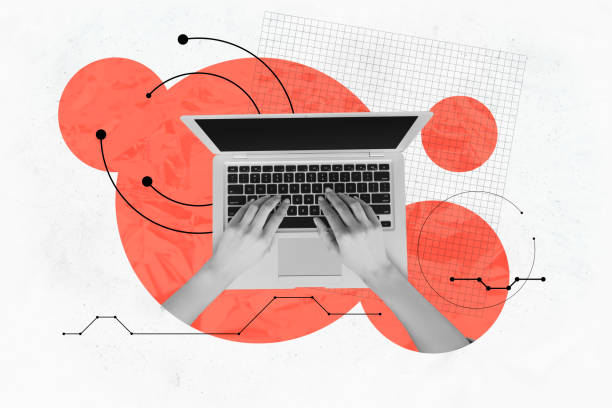 istock Template picture collage image artwork of laptop hands typing keyboard programming or copywriter job isolated on white color background 2192797829