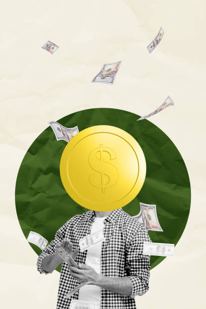 istock Vertical creative collage picture young headless man rich lottery winner trader token face golden coin cash banknotes successful trader 2192797986