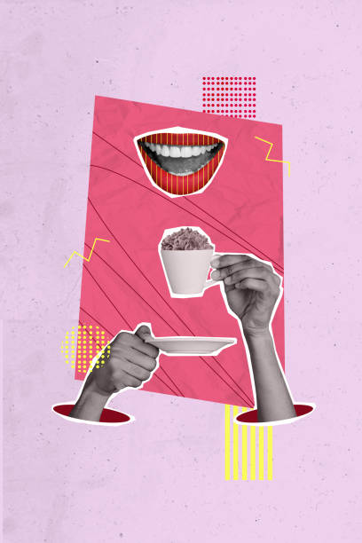 istock Vertical collage creative poster black white effect caricature element hand hold cup cacao sweet lunch yummy pink silhouette template 2192799619