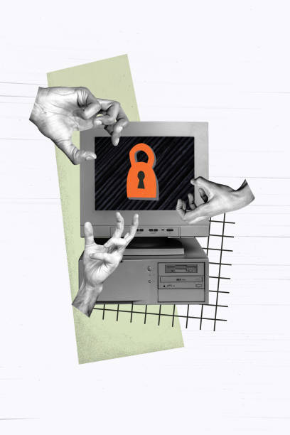 istock Vertical collage poster computer monitor screen padlock locked access restricted password antivirus software protection confidentiality 2192799678