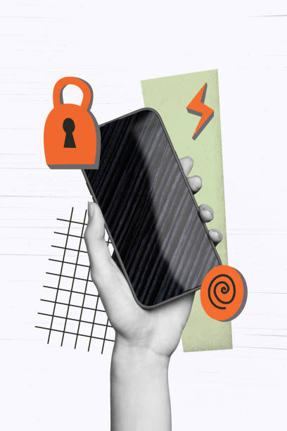 istock Vertical photo image arm hold smartphone touchscreen display lock protection keyhole password combination cybersecurity confidential safety 2192799735