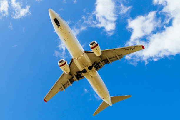 Lisbon, Portugal, August 31, 2025, Ryanair boeing 737 is landing, with landing gear extended and ready to touch down
