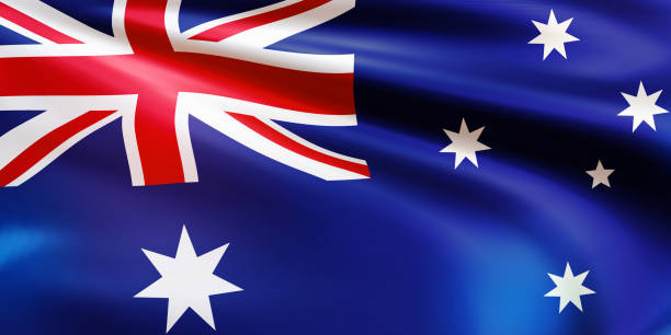 istock Australian flag. Realistic wavy national flag of Australia closeup 2192808195