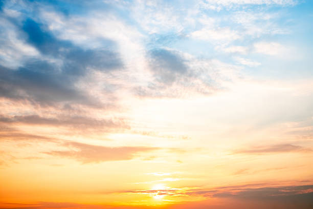 istock Sky,sunset, beautiful , luxury soft gradient orange gold clouds and sunlight on the blue sky perfect for the background, Sunrise on morning or everning in winter warm time ,Twilight summer,silhouette 2192811880