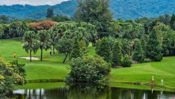 istock Lush Green Golf Course with Pond and Hills 2192815541