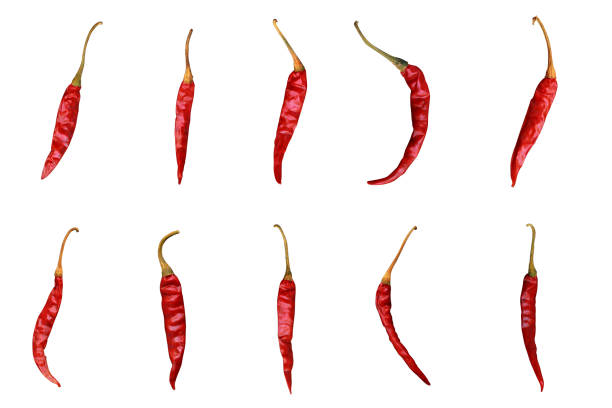 Red hot chili peppers collection isolated on white background. Realistic