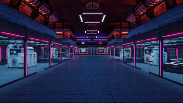 istock Futuristic cyberpunk science fiction cloning laboratory with equipment inside glass rooms. 3D render. 2192820929