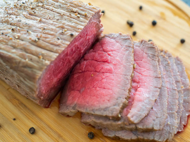 istock Roast beef on a wooden board 2192821297