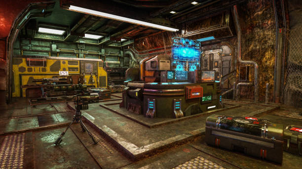 istock Fantasy futuristic underground military bunker built in a cave. 3D render. 2192821614