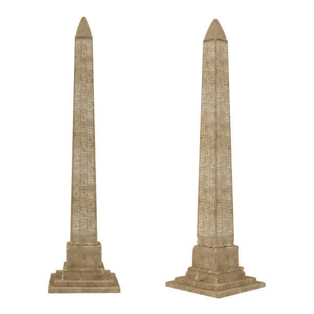 istock Ancient Egyptian stone obelisk decorated with hieroglyphics. Isolated 3D rendered illustration with 2 views. 2192821646