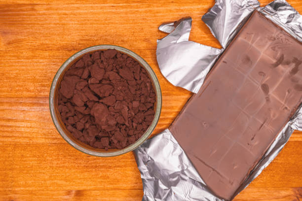 istock Cocoa powder in glass tray with some milk chocolate 2192824839