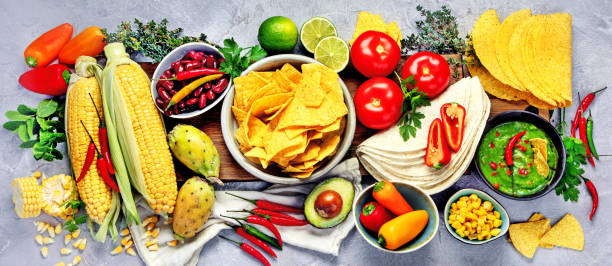 istock Mexican dishes and snacks assortment on gray background. 2192828475