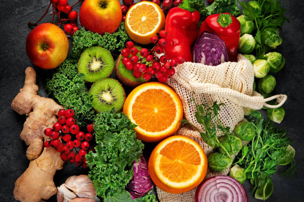 istock Foods high in vitamin C on dark background. 2192828613