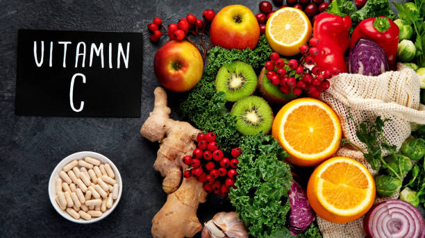istock Foods high in vitamin C on dark background. 2192828680