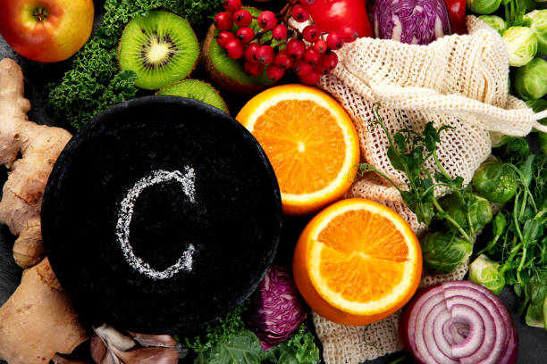 istock Foods high in vitamin C on dark background. 2192828681