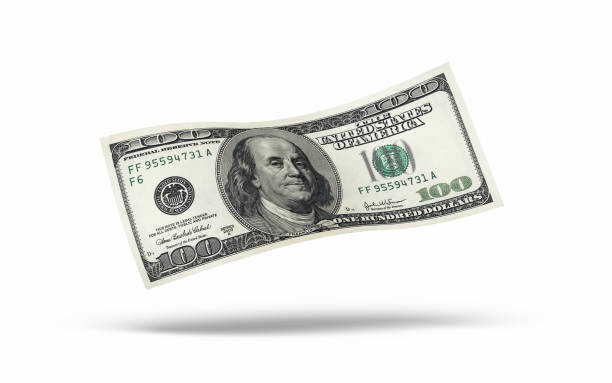 $100 banknote, object + shadow clipping path - yüz dolar kağıt para stok fotoğraflar ve resimler