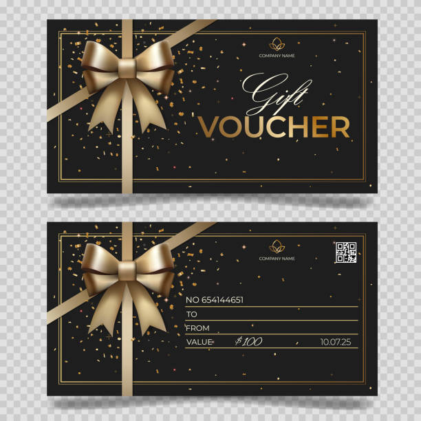 istock Gift voucher with golden glitter. Elegant template for gift card, coupon. Stylish gift voucher. Promo or flyer offer 2192831750