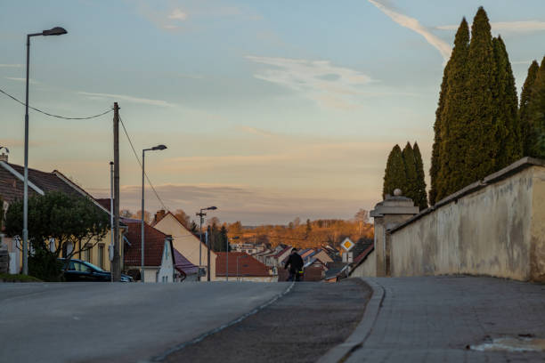 Sunny sunrise morning color view in Batelov small town CZ 12 21 2024