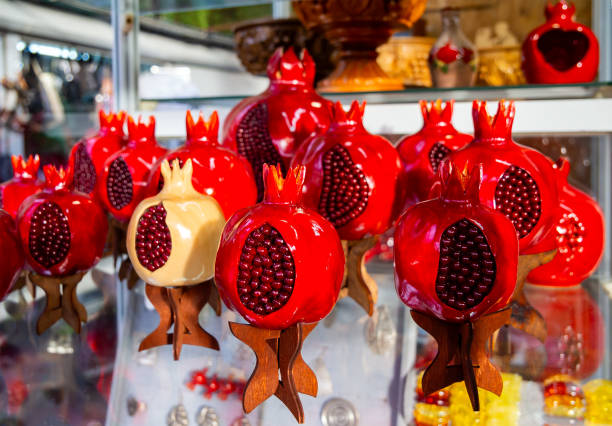 Kislovodsk, Russia - November 30, 2023: Souvenirs in the form of a cut pomegranate