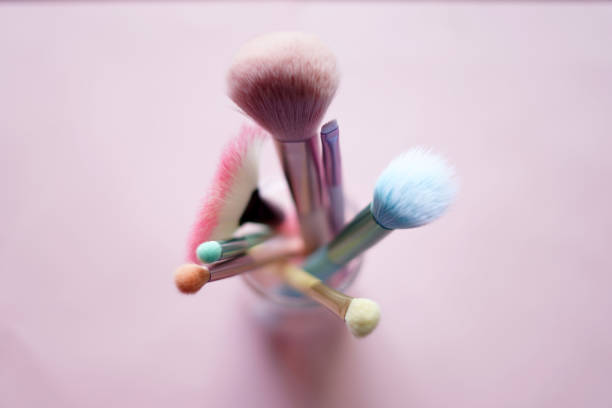 closeup top view of make up brushes