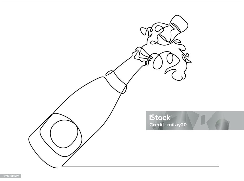 Uncorcker Vector Continuous One Line Drawing Of Uncorked Champagne Bottle Vector ...