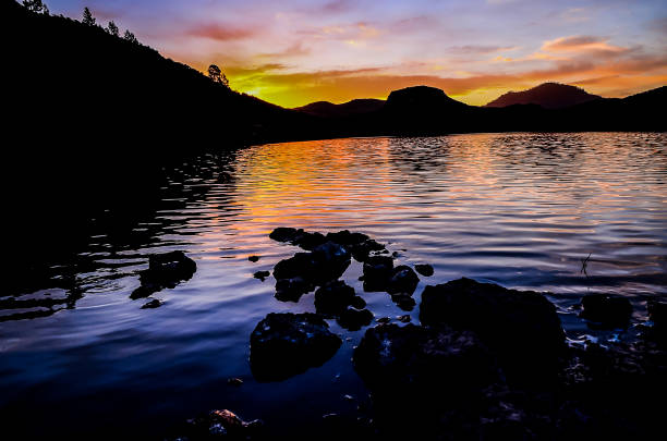istock A beautiful sunset over a lake with a rocky shoreline 2192842186