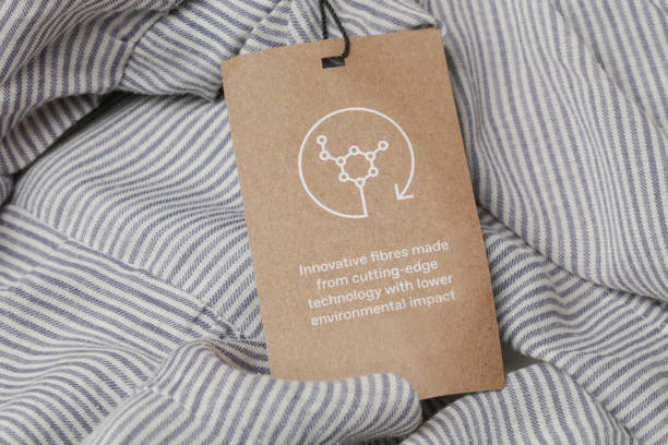 istock Label on clothes for Cutting-Edge Technologies in Fashion Industry, sustainable fabrics designed to reduce environmental impact. Recycled materials, organic textiles, and biodegradable fibers. 2192843152