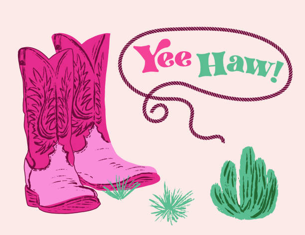 Fun modern Cowgirl poster with cowboy boots and cactus. Flat colors. Comes with a high resolution jpeg.