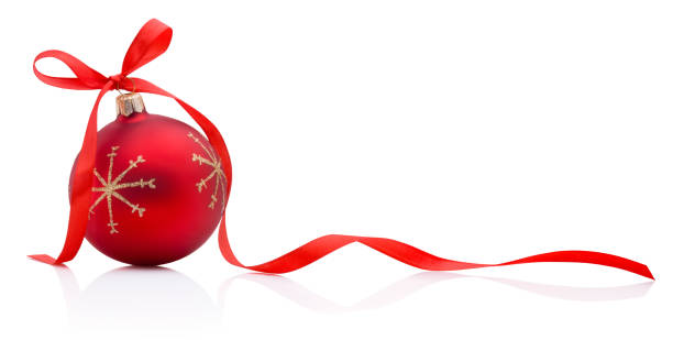 istock Christmas red decoration bauble with ribbon bow isolated on white background 2192849271