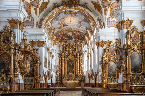 Interior of the Church of the Holy cross, former jesuit church in Landsberg am Lech, Bavaria, Germany