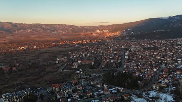 istock Aerial view of a town at sunset 2192853166