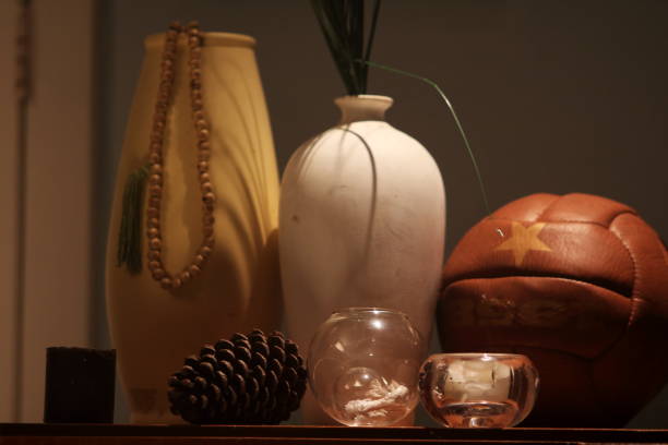 Vintage Still Life with Vases and Pinecone
