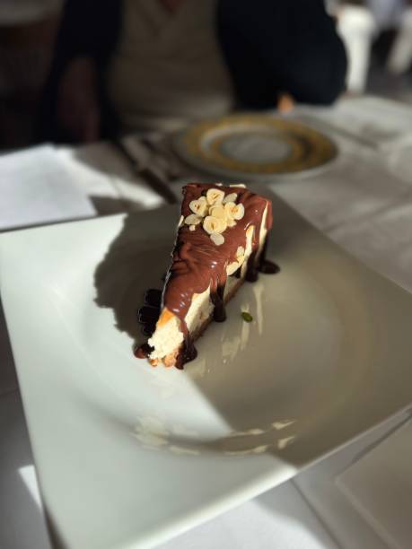 istock Cheesecake with chocolate sauce served at italian restaurant 2192865493