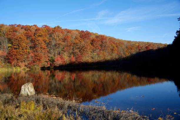 istock Autumn landscape with vibrant foliage and tranquil lake reflection. 2192869726