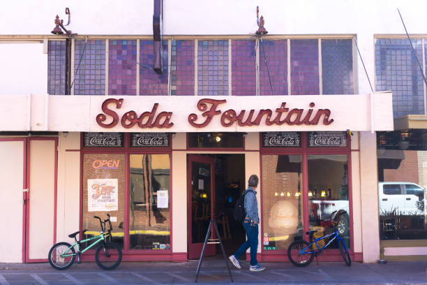Miami, AZ: A man walks by an old-fashioned soda fountain in downtown Miami, an old copper-mining town located about 66 miles east of Mesa.