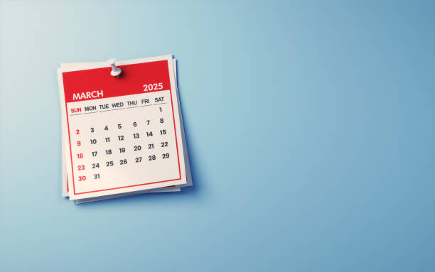 istock March 2025 Calendar on Light Blue Background, White pushpin 2192877033