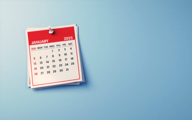 istock January 2025 Calendar on Light Blue Background, White pushpin 2192877049