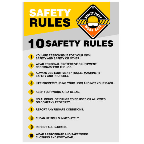 stockillustraties, clipart, cartoons en iconen met 10 safety rules, poster and banner vector - arbeidsveiligheid