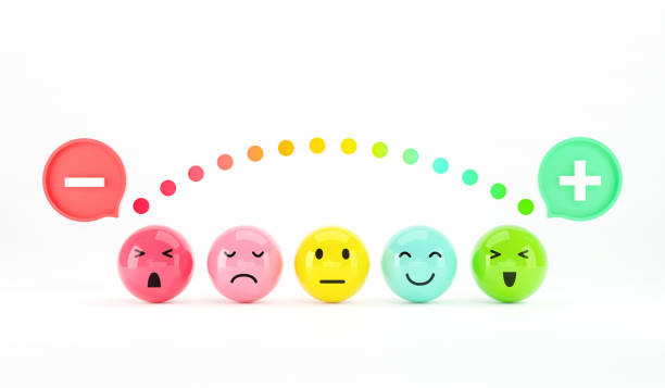 istock Customer choose emoji emoticons happy mood on emotions satisfaction meter, evaluation, Increase rating, Satisfaction and best excellent services rating concept, Feedback concept design, 3d render. 2192903421