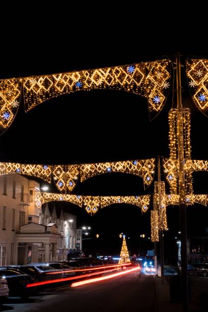 istock Festive street with Christmas lights at night. 2192903559