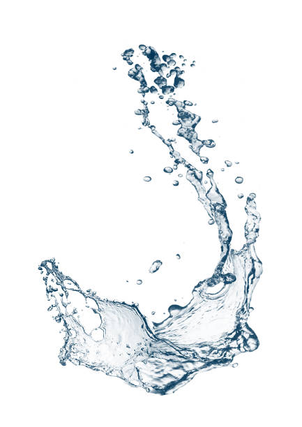 3D illustration of flowing abstract blue waves and splashes on a white background with copy space for text