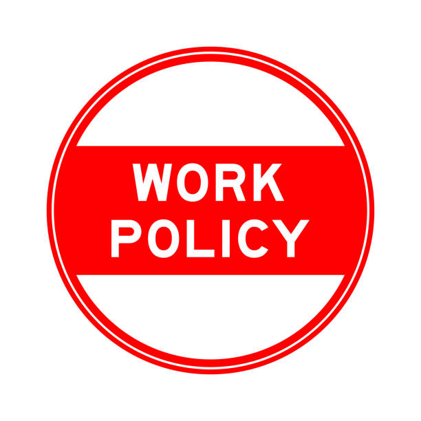 istock Red color round seal sticker in word work policy on white background 2192906208