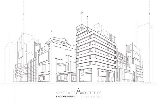 istock Outline drawings of imaginative, abstract modern urban buildings. 2192910853