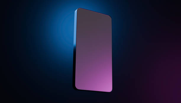istock 3D model of a mobile phone on a dark background with blue and purple light 2192914184