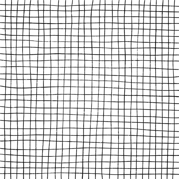 stockillustraties, clipart, cartoons en iconen met hand drawn pattern featuring irregular wavy black grid lines on a white background. - rooster print