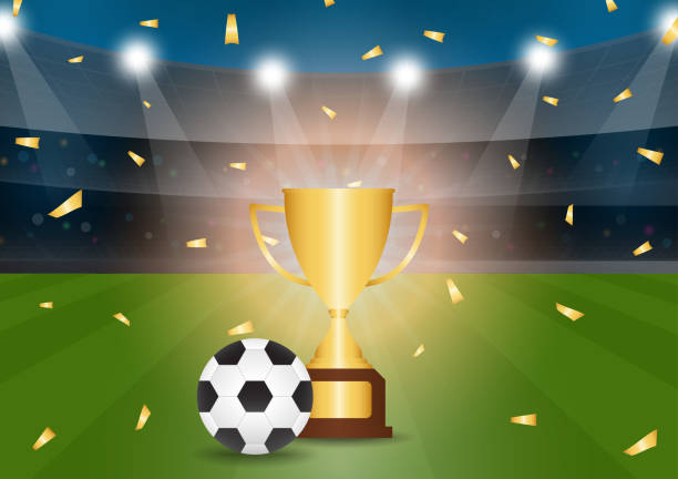 istock Trophy Cup and Football or Soccer Ball on Podium. Winning Concept. 2192918447