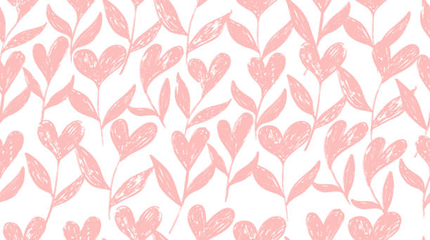 istock Seamless pattern branches with heart shape flowers. Dry brush drawn hearts with stems and leaves. Pattern vector pink ink for Valentine's day, holidays. Grung simple plants elements, texture. 2192918672