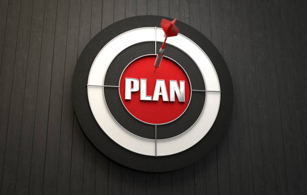 Arrow Hitting Word PLAN on Dartboard, Business Planning Success, Precision Strategy. 3D illustration