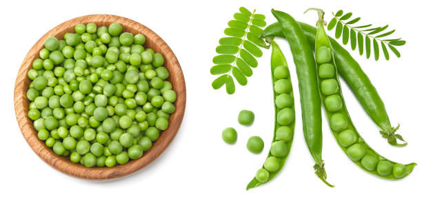 istock Fresh green pea pods with green peas isolated on white background. clipping path. top view 2192923205