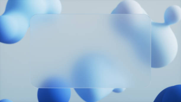 Abstract metaball shapes against a blue background. The composition features a transparent rectangular overlay in the foreground, ideal for adding text or branding. Perfect for modern design projects, tech presentations, or creative visual content.